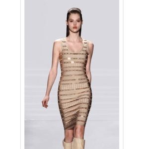 Herve Leger Manilla Gold Bandage Dress