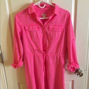 J.Crew neon pink drawstring shirt dress