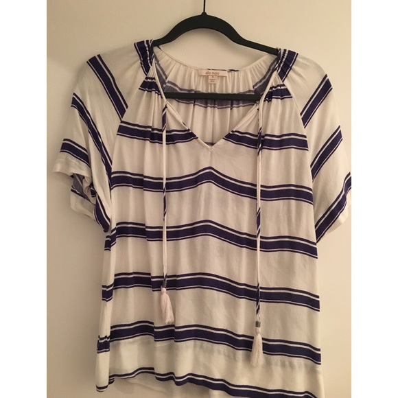 White and navy striped top