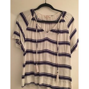 White and navy striped top