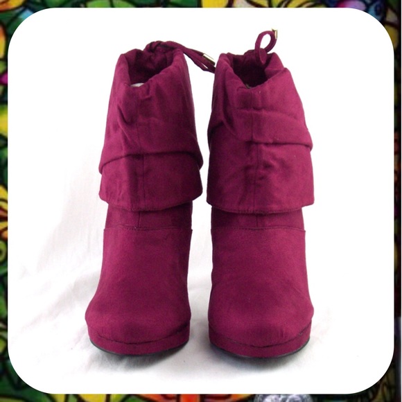 🌟Sold🌟NWT Folded Slouch Wine Platform Booties 8M - Picture 2 of 4