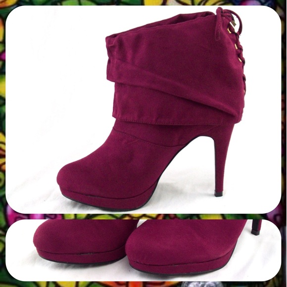🌟Sold🌟NWT Folded Slouch Wine Platform Booties 8M - Picture 4 of 4