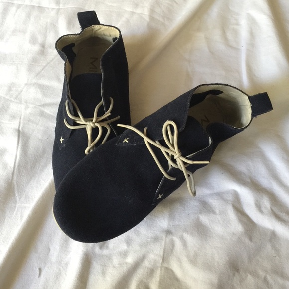 Blue suede ankle booties