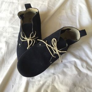Blue suede ankle booties