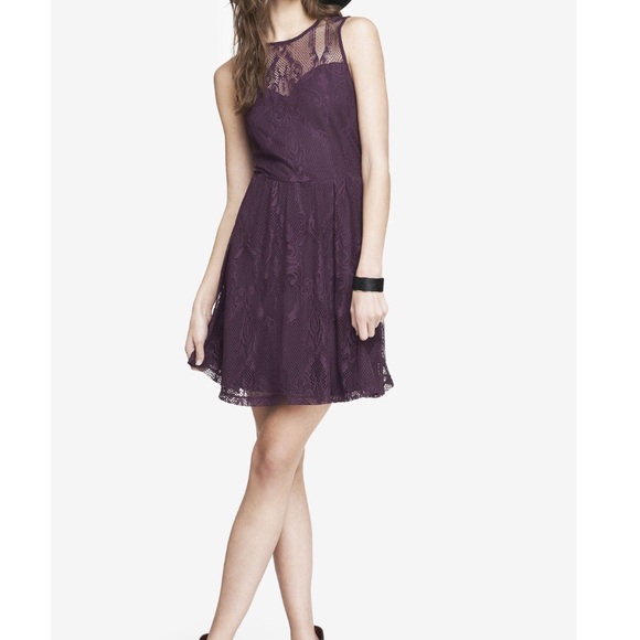 NWT EXPRESS dark berry (currant) lace skater dress