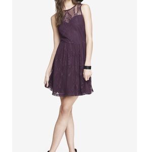 NWT EXPRESS dark berry (currant) lace skater dress