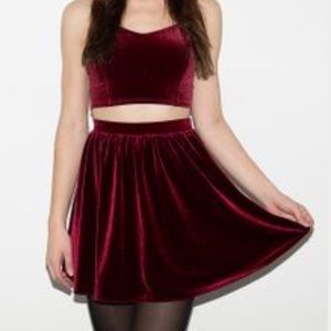 American Apparel red velvet skater skirt, fits S/M