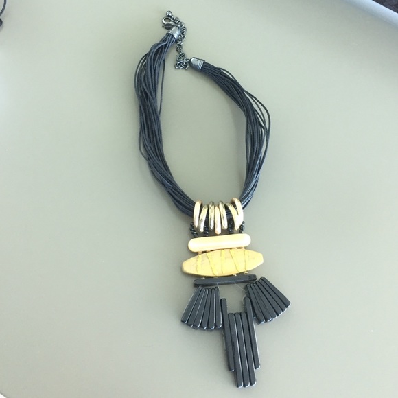 Black and gold boho style necklace