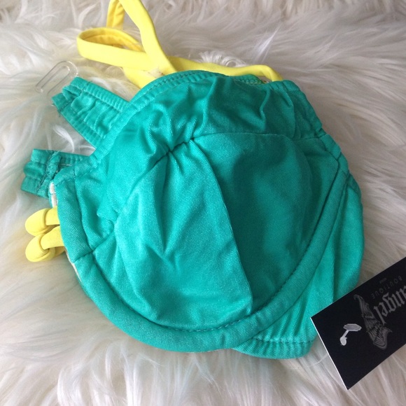 Teal Swim Bikini Top with Yellow Straps - Picture 1 of 4