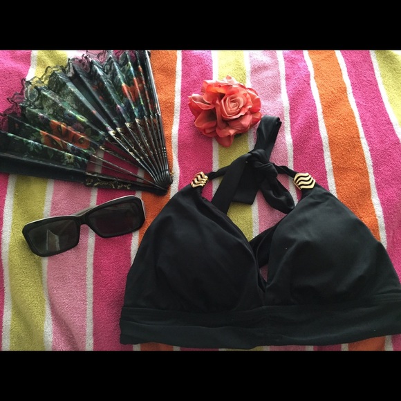 Black and Gold halter Bikini Top