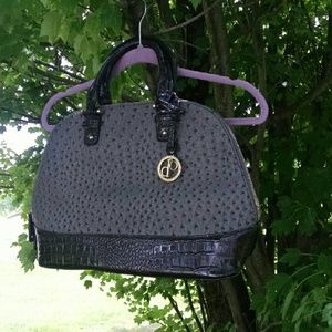 NWOT Gray Faux Ostrich & Black Mock Croc Satchel