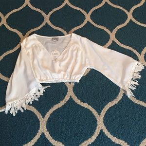 White Flowy Deep V-Neck Crop Top