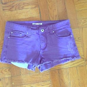Purple denim shorts