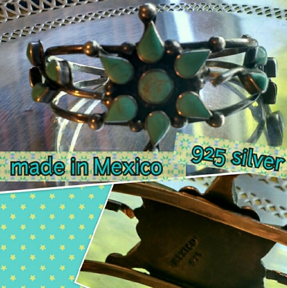 Silver Turquoise Starburst/Flower Cuff Bracelet - Picture 2 of 4