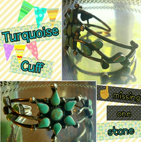 Silver Turquoise Starburst/Flower Cuff Bracelet - Picture 4 of 4