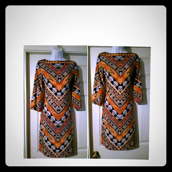 Beige by Eci  Dresses & Skirts - Beautiful orange  Aztec print jersey sheath dress