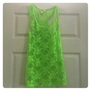 Neon green sheer lace tank top
