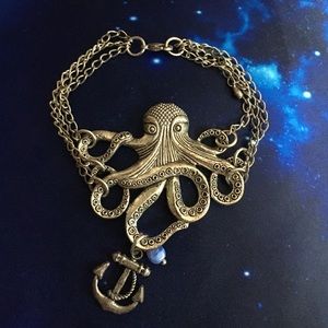 💛Silver Octopus Bracelet with Anchor Charm