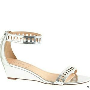 J.crew Lillian mirror metallic lattice low wedges