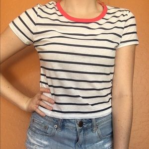Blue and white striped crop top
