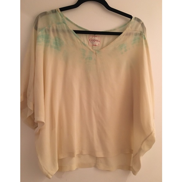 Off white and turquoise flowy top