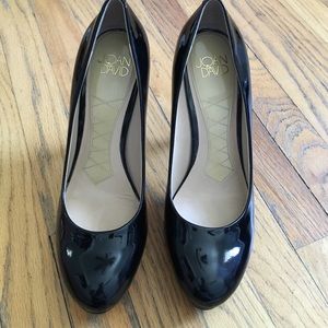 Joan & David black patent leather pumps.