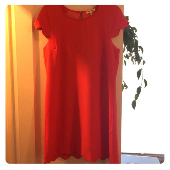 Red Orange Scalloped Shift Dress