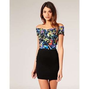ASOS 2 in 1 off the shoulder flower print dress