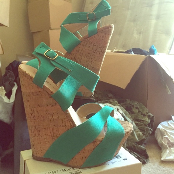 Teal and cork wedges