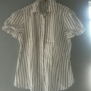 Striped short sleeved button down shirt