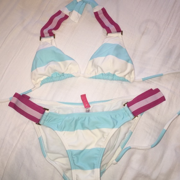Blue and white bikini set