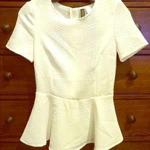H&M Peplum White Textured Top