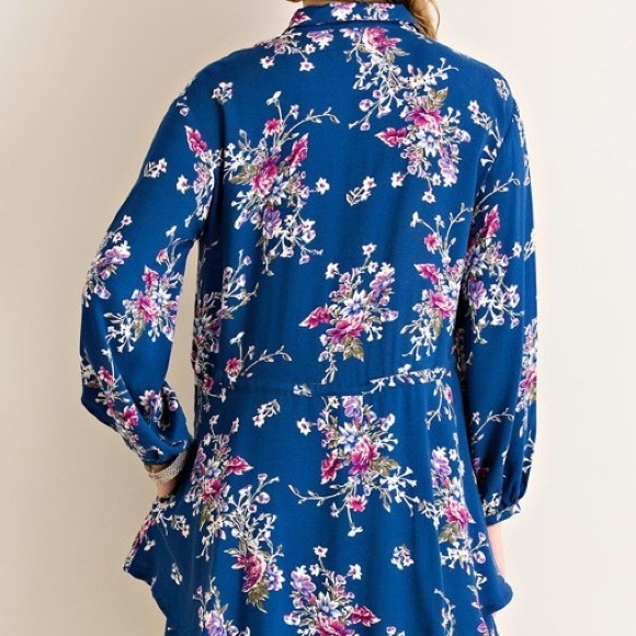 LAST SMALL-Floral Print Dress- TEAL - Picture 3 of 5