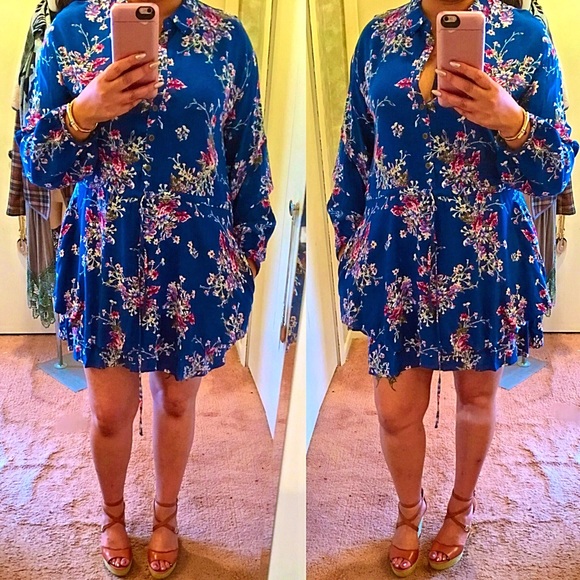 LAST SMALL-Floral Print Dress- TEAL - Picture 4 of 5