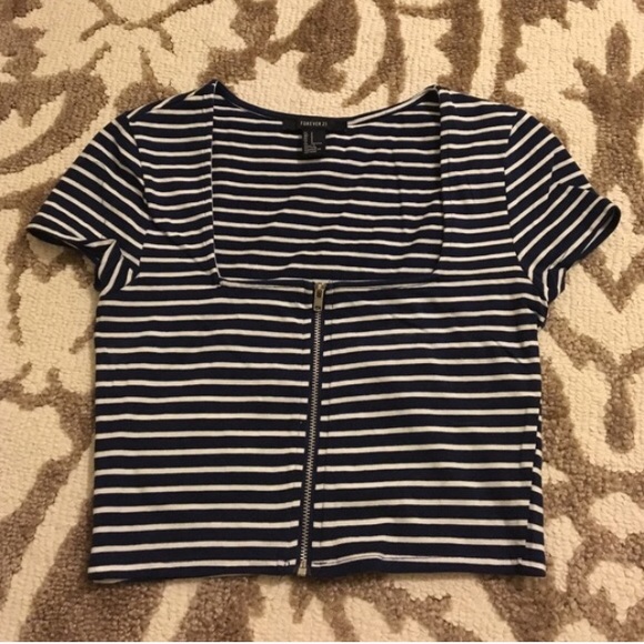 Forever 21 striped zipper front crop top - Picture 2 of 4