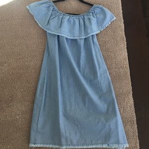 Zara off the shoulder frayed denim dress