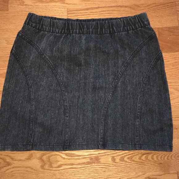 H&M Black Washed Denim Moto Mini Skirt