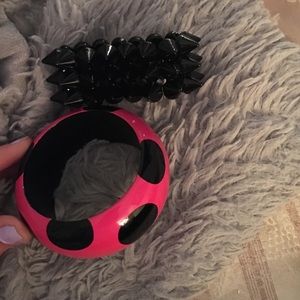 Spiked and pink polkadot bracelets
