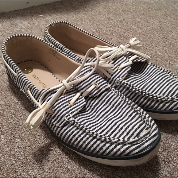 Navy/ white striped boat shoes