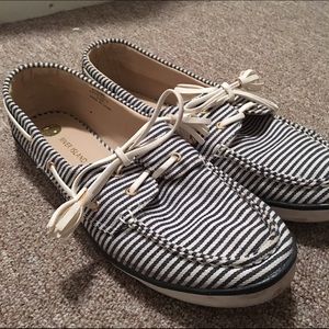 Navy/ white striped boat shoes