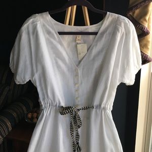 J. Crew SS White Dress Sz 4 with drawstring waist