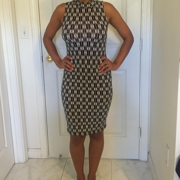 Black and white pattern dress.