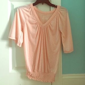 Light pink v neck 3/4 sleeve blouse