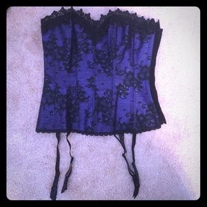Fredericks black and purple tight lace corset