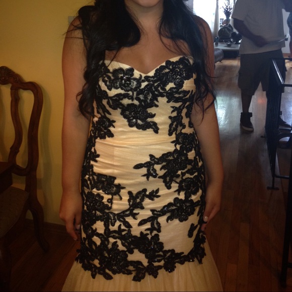 Beige and black prom dress