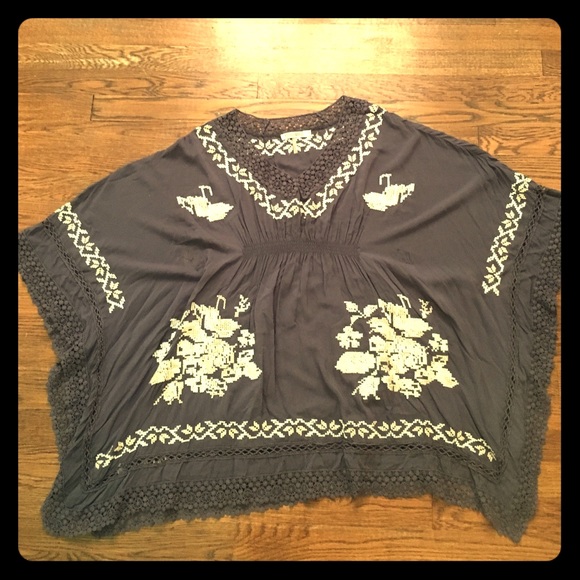 Purple cotton tunic with white and tan embroidery