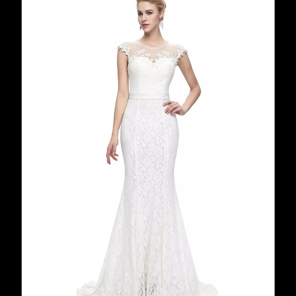 Sexy long lace wedding dress , Prom evening,SiZE 8