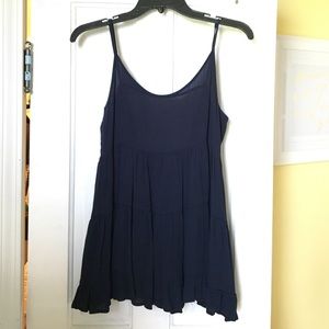 Navy Teired Ruffle Tank with Open Back