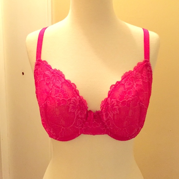 Hot pink lace unlined bra 36d