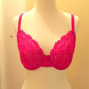 Hot pink lace unlined bra 36d